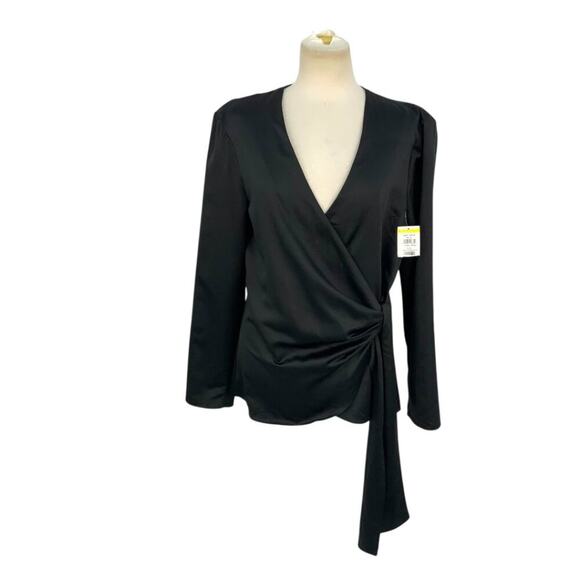 TopShop Soft Satin Wrap Top Black Size 8 NWOT $58 MSRP - Picture 2 of 8